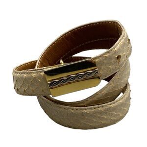 Vintage Morris Moskowitz Skinny Belt Cream Color Genuine Leather Two Tone Buckle